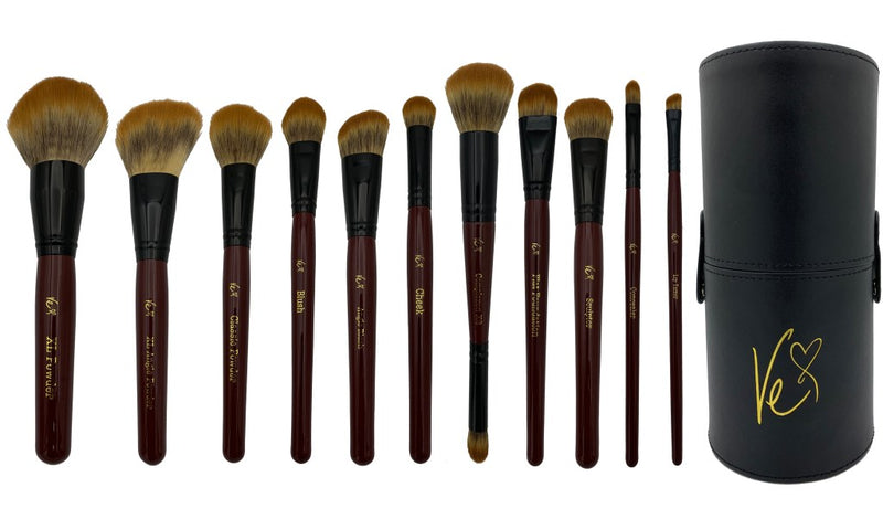 Pro Makeup Brush Set With Case 12 Rose Gold Vegan Makeup Brushes